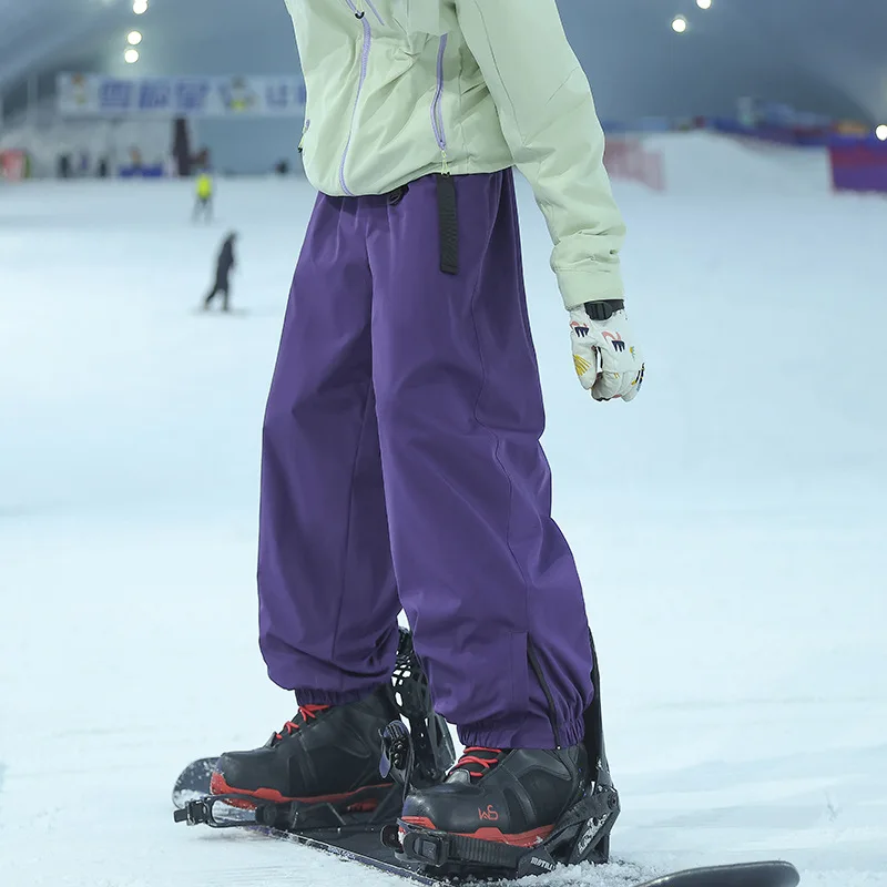 plus Size Winter Ski Pants for Men M-5XL Thickened Windproof Thermal Cargo Snow Pants Plain Color Straight Leg Outdoor Trousers