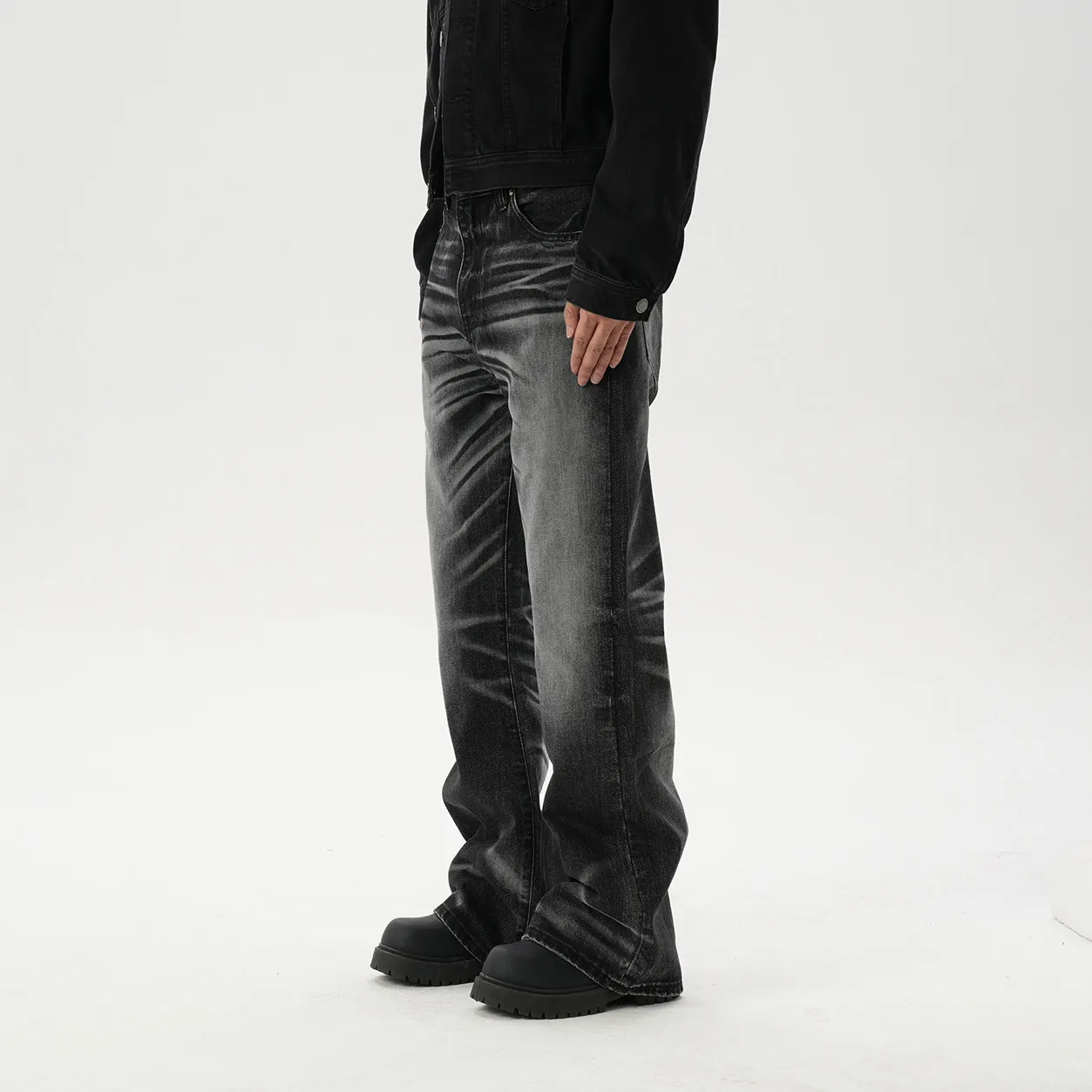 Fashion Heavy-Duty Grinding White Cat Beard Honeycomb Washed for Old Version Straight Skinny Jeans for Men