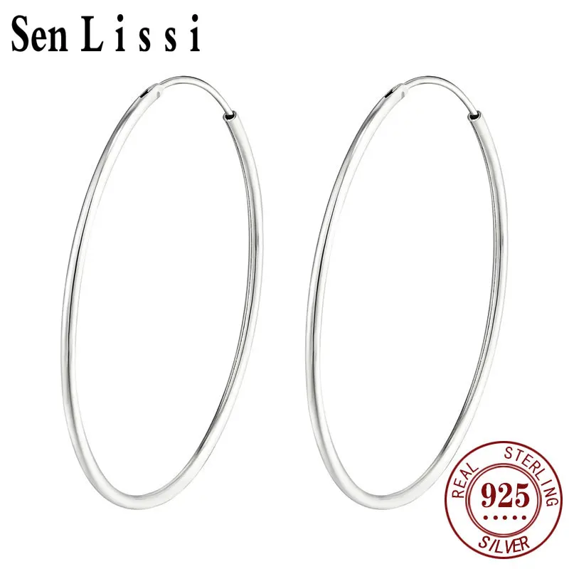 Senlissi - Platinum Hoop Earrings for Women, 925 Sterling Silver Jewelry Female Fashion Ear Rings C Kv For Gift  L007