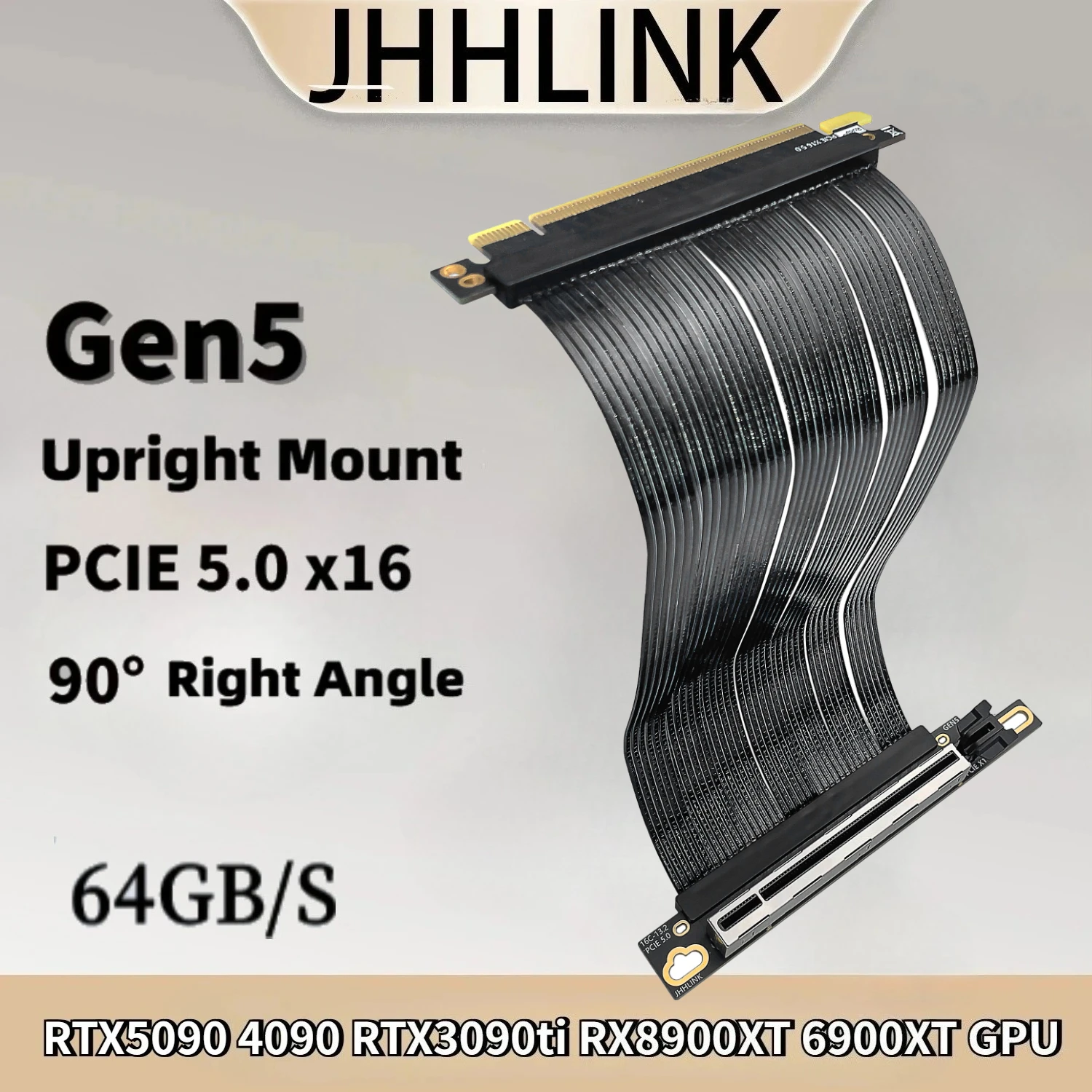 PCIe 5.0 x16 Riser Cable Gen5 64GB\S EMI Shielded PCIE x16 GPU Extension Cable for RTX 5090/4090/3060/RX8900/7900-20cm 30cm 50cm
