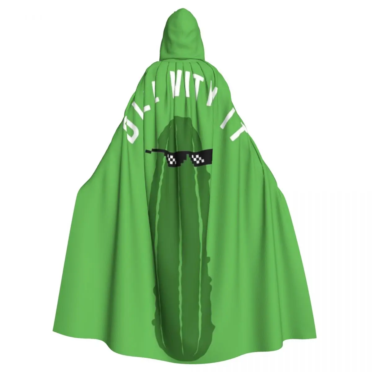Cute Cucumber Print Long Hooded Cloak Witch Medieval Costume Cosplay Cape HalloweenVampire Adult Unisex