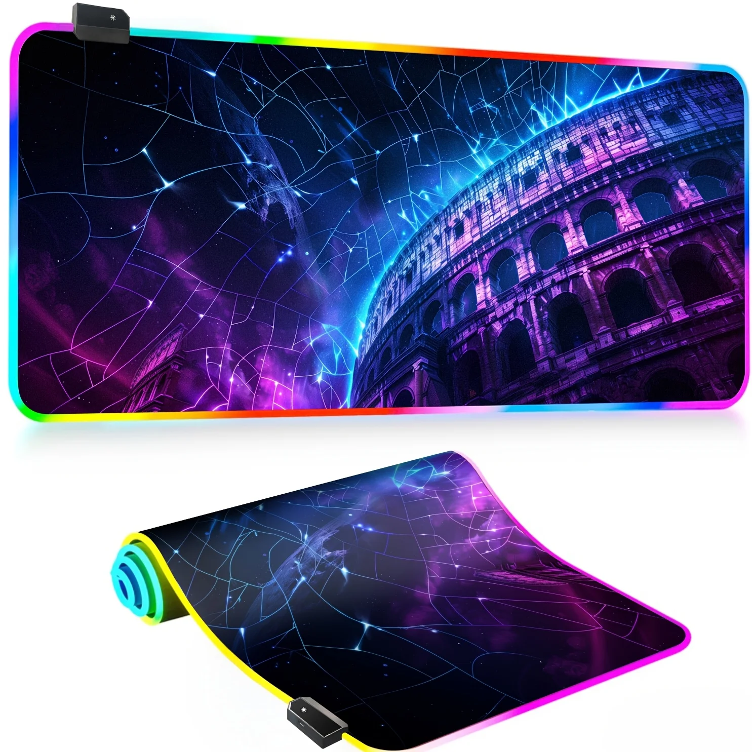 Cool Colosseum Universe Light RGB Mouse Pad, Non-Slip Rubber Large Desk Mat, Waterproof Extended Gaming Keyboard Mat