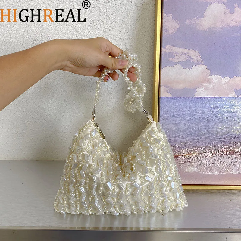 Luxury Handmade Diamond Bucket Bag Wedding Evening Bag Chain Shoulder Bag Beaded Clutch Bag For Wedding Party