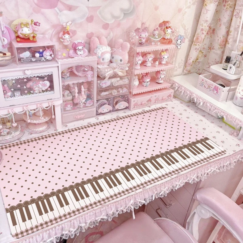 Cute Ins Pink Piano Polka Dot Pu Leather Mouse Pad Waterproof Desk Mat Protective Game Keyboard For Dorm Desk Dressing Table Mat