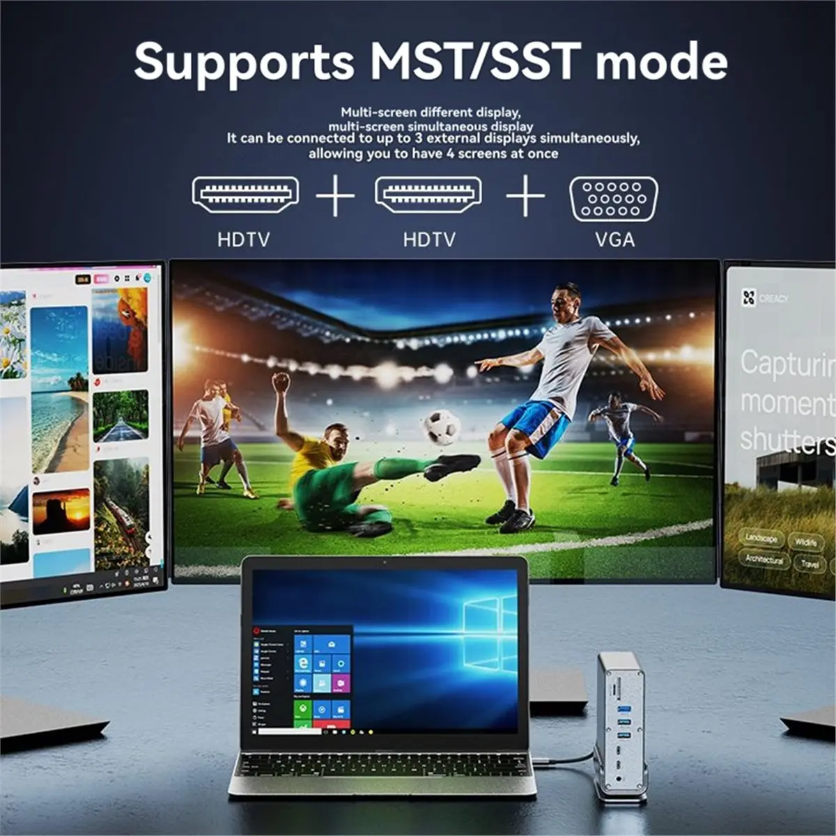 To&On-e Type-C 15-in-1 Docking Station Triple Monitor Support with 4K60Hz RJ45 1000M Ethernet USB 3.0 PD 100W Charging