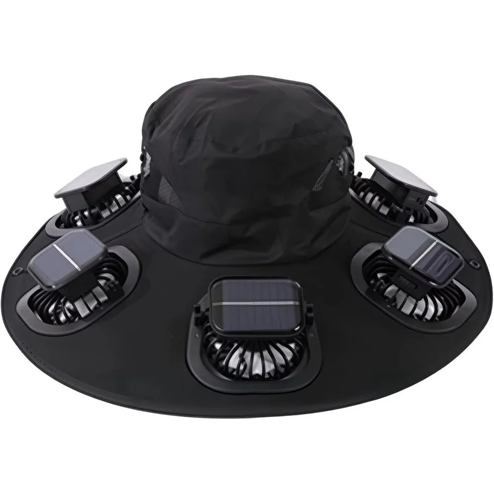 New 6 Fans Solar Fan Hat UV Protection Wide Brim Fan Visor Cap Adjustable Breathable Solar Cooling Hat For Men