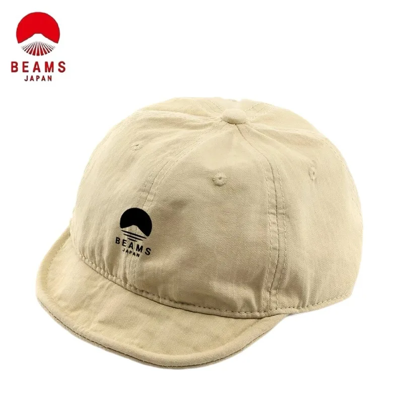 BEAMS JapaneseStyle Fashion Washed Short Brim Baseball Cap, Street SunProtection Peaked Sun Hat Unisex