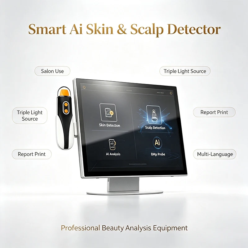 AI Intelligent Skin Scalp Analyzer 8Mp HD 3 Spectrum Uv Light Detector 10 Skin Items Test 3D Aging Simulation Salon Equipment