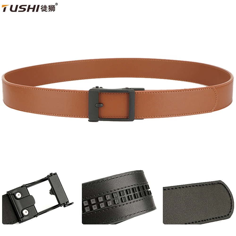TUSHI New Genuine Leather Tactical Belt for Men Metal Automatic Buckle IPSC Belt Military Belt Designer Girdle Male Luxury