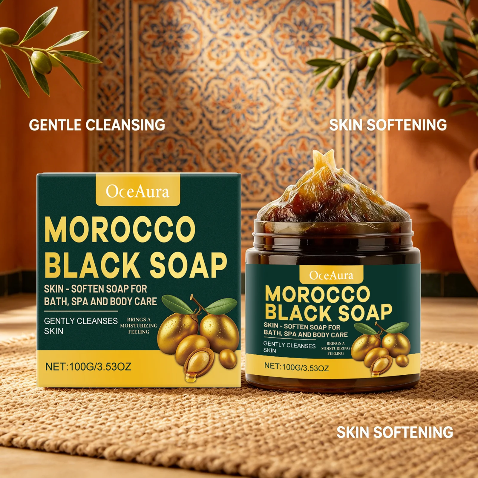 OceAura Morocco Black SoapFor Bath Spa Body Care Gentle Cleansing Deep Dirt Removal Moisturizing Refreshing Skin-SoftenSoap