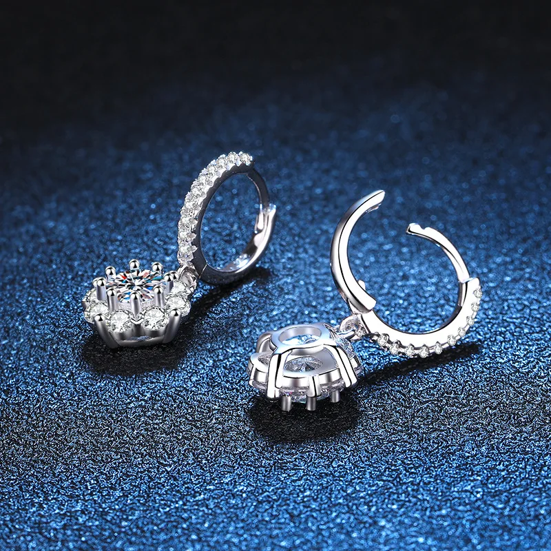 1.0ct Moissanite S925 Silver Drop Earrings for Women Plated Platinum Blossom Ear Drops Lover Gift Fashion Jewelry Wholesale