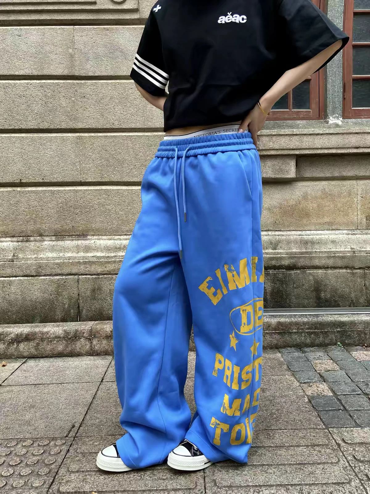 American Retro Letter Print Sports Sweatpants Loose Slimming Hip Hop Street Dance Wide Leg Casual Long Trousers for Men