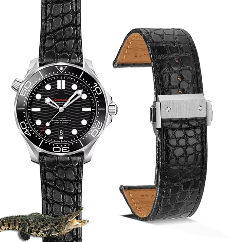 Matched with Omega Pantheon Pilot crocodile leather watch strap with Omega Marine folding clasp and 22mm width