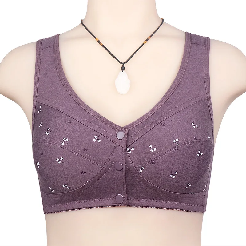 Mum Soft Cotton Thin Cup Underwears Mother Front Buckle Brassieres Vest Type Underwear Without Steel Ring New Large Size Bras