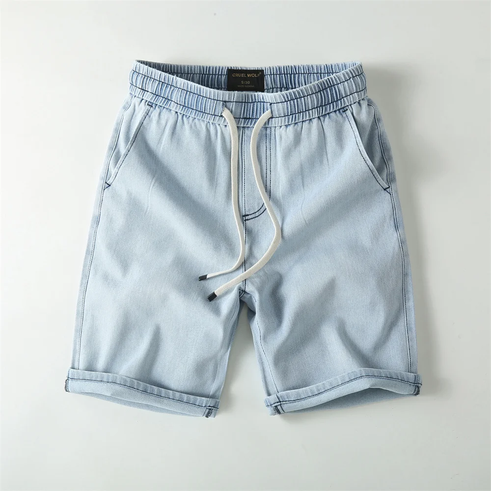 Men's Summer Straight Jeans Thin Section Five Pants Cotton Casual Drawstring Loose Stretch Shorts
