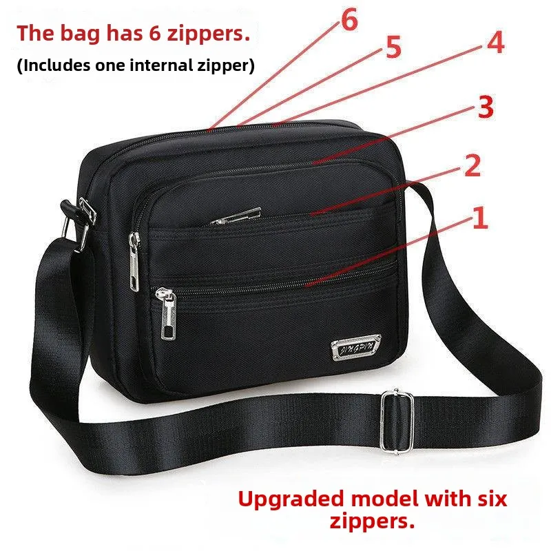 Men's Oxford Cloth Single Shoulder Bag Casual Multi-Layer Coin Purse Business Crossbody Bag Soft Nylon Fabric Zipper Closure