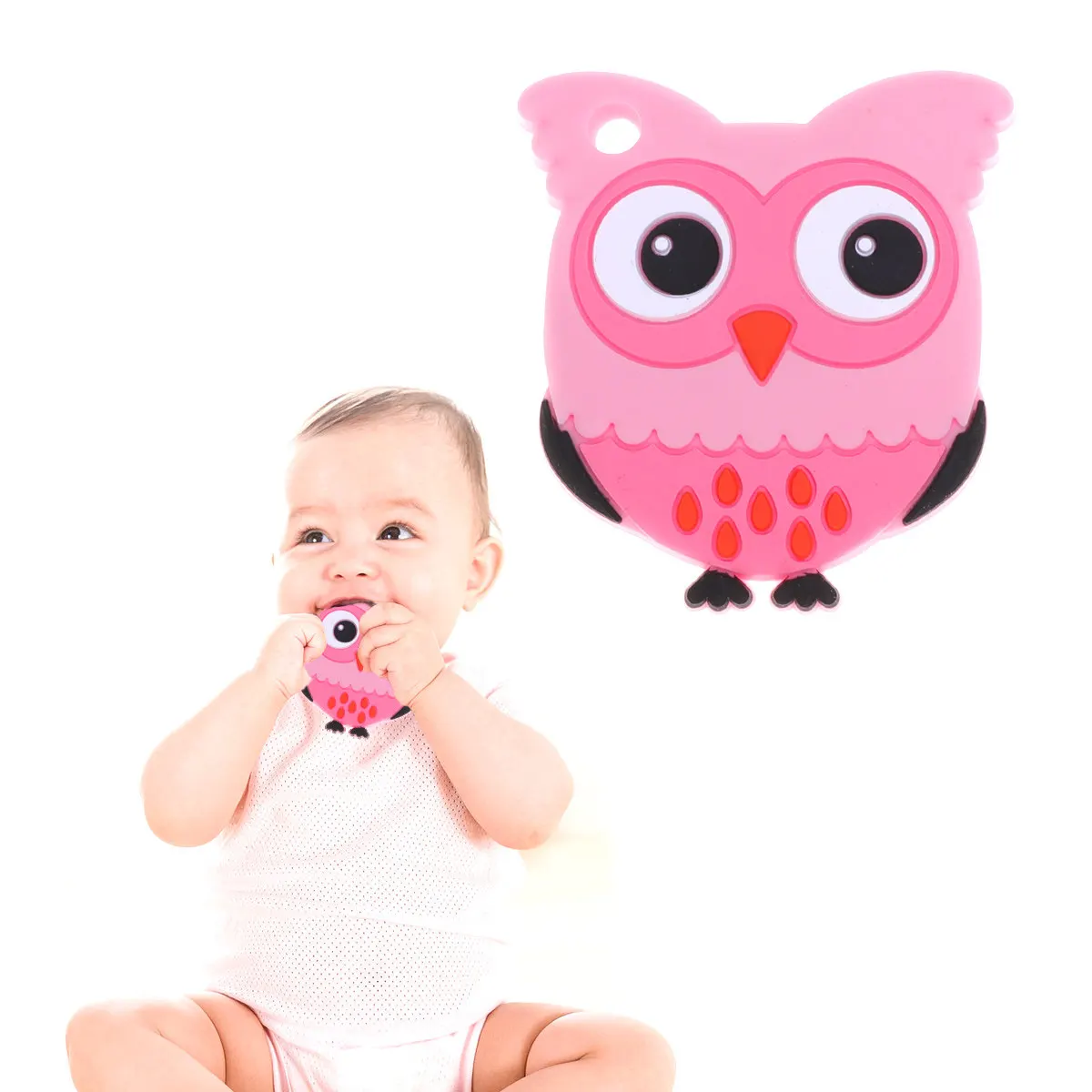 Baby Silicone Teethers Cute Animal Owl Shape Soft Chewing Teether Educational Playthings for Infant Pink Soother