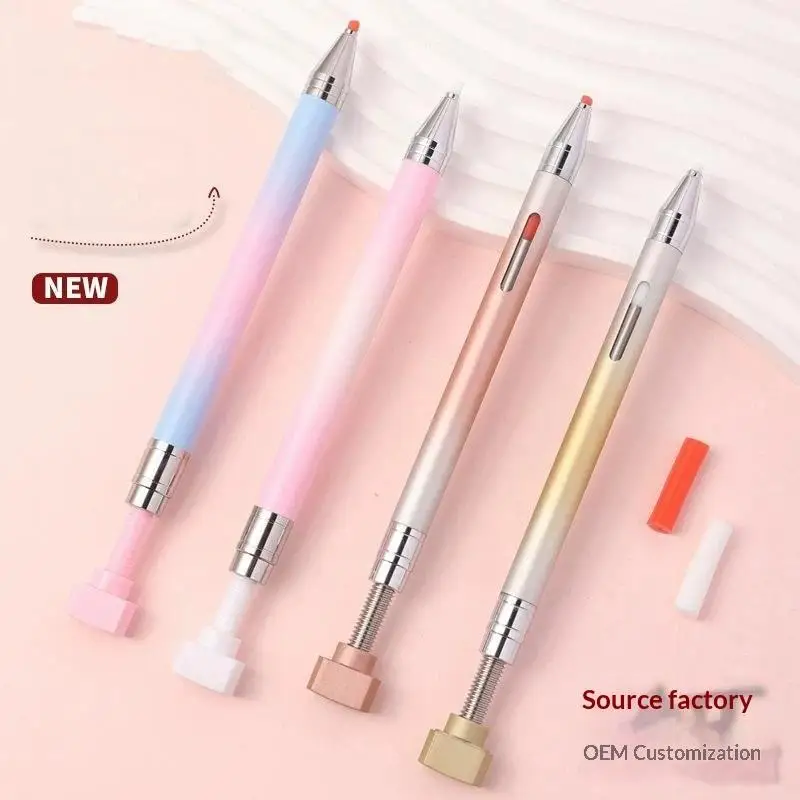 Gradient Point Drill Wax Stick With Self-Adhesive Rotating Nail Art Tool, Portable Dotting Pen For Nail Salon Use Nail Art Pen