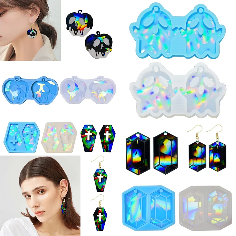 DIY Crafts Handmade Silicone Molds Cute Specter Holographic Resin Mold Light Shadow Keyring Earring Pendant Mould Jewelry Making