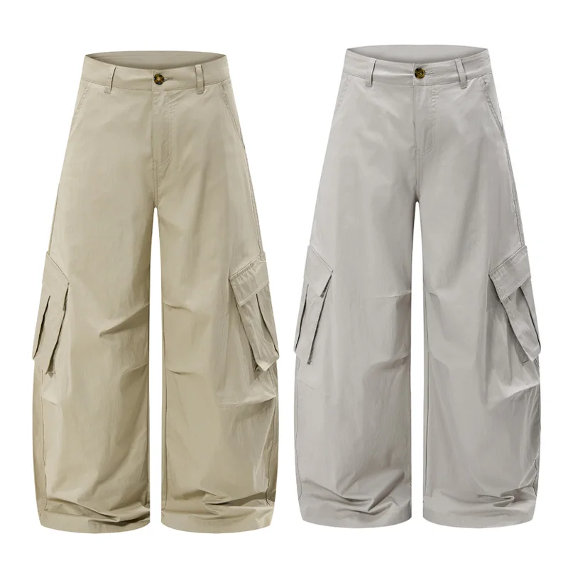 Men Women Spring Summer Streetwear Lightweight Fashion Loose Casual Wide Leg Cargo Baggy Pants Multi-pocket Long Trousers
