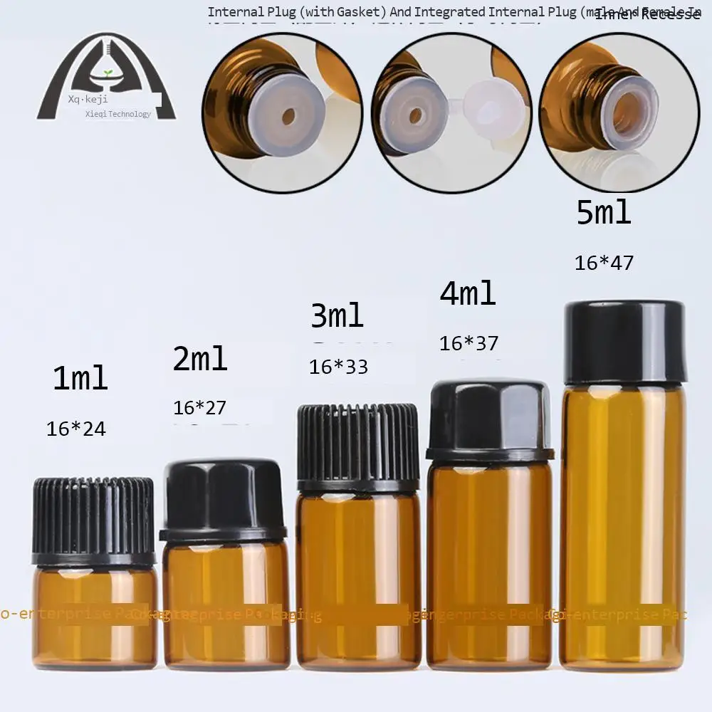100 Pcs 1ml 5ml Original Tea Color Glass Bottle with Screw Cap Empty Refillable Container for Essential Oil Liquid Dispensing