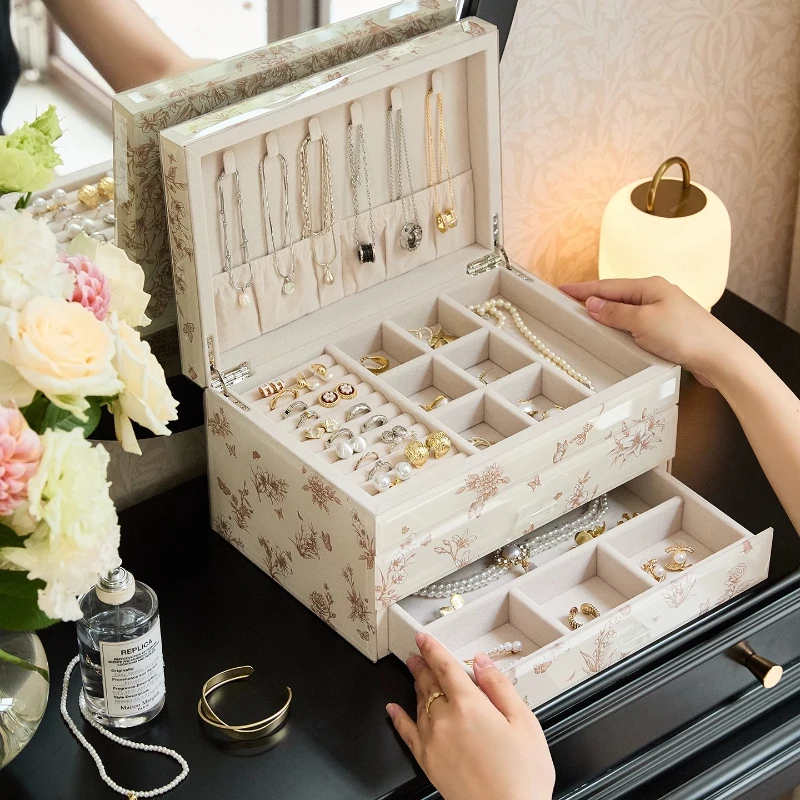 Glass Jewelry Box  Drawer Jewelry Organizer Box Luxury Earrings Necklace Storage Boxes Large Capacity Ring Organization Case
