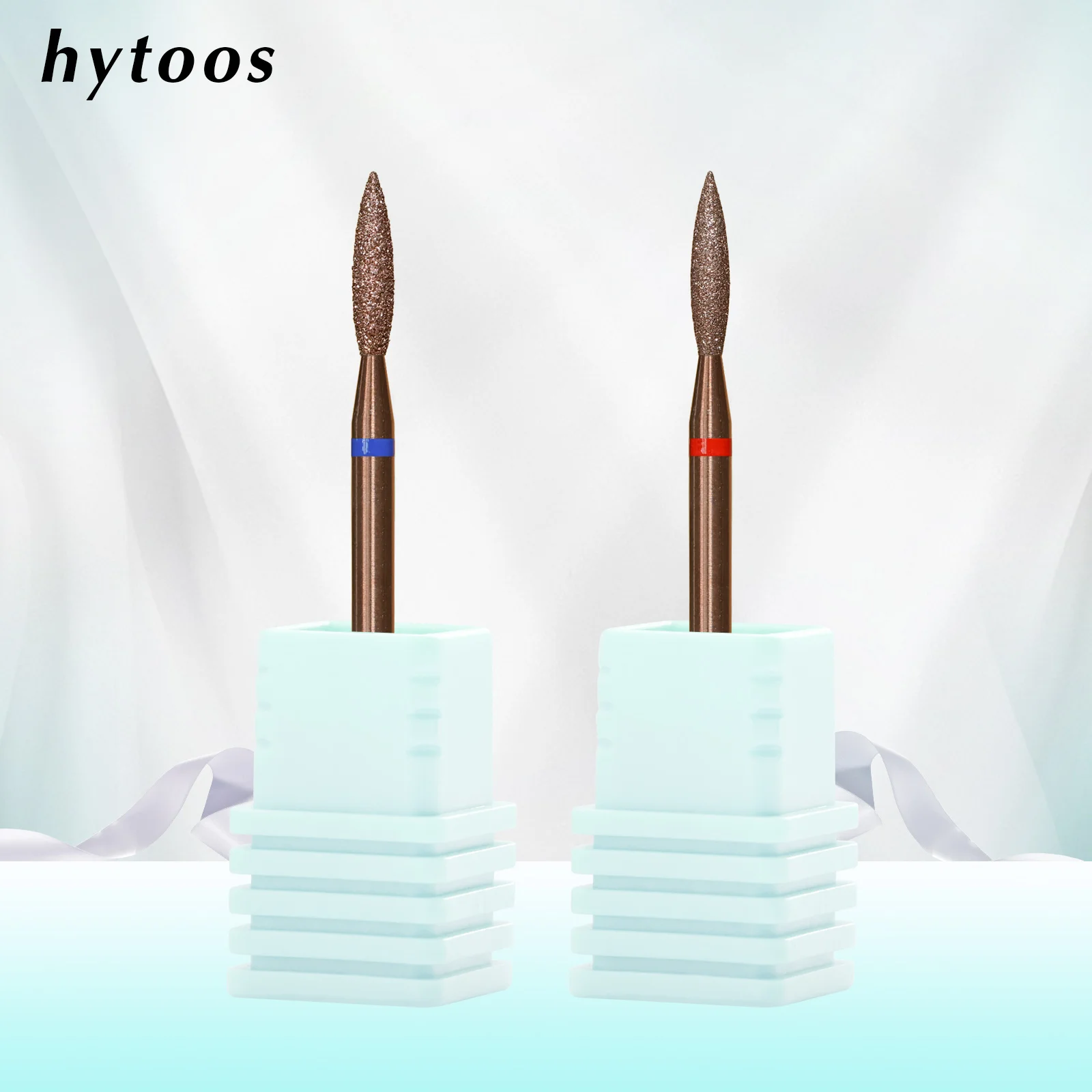 HYTOOS Pointed Flame Diamond Nail Drill Bits for Cuticle Removal Copper Coated Russian Burr Dead Skin Clean Pro Manicure Tools