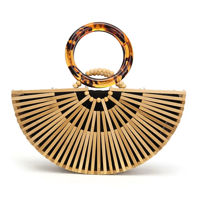2026 New Bamboo Woven Bag Acrylic Handbag Hollow Woven Bag European and American Retro Beach Bag