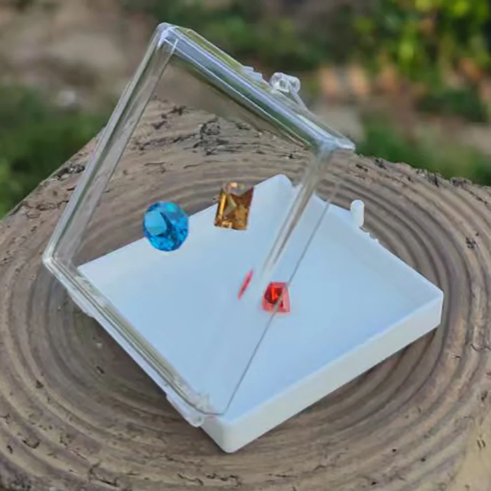 Adhesive Diamond Jewelry Showcase Stone Packaging Box Zircon Modeling Organizer 6cm Sticky Gemstone Case Transparent Stone Box