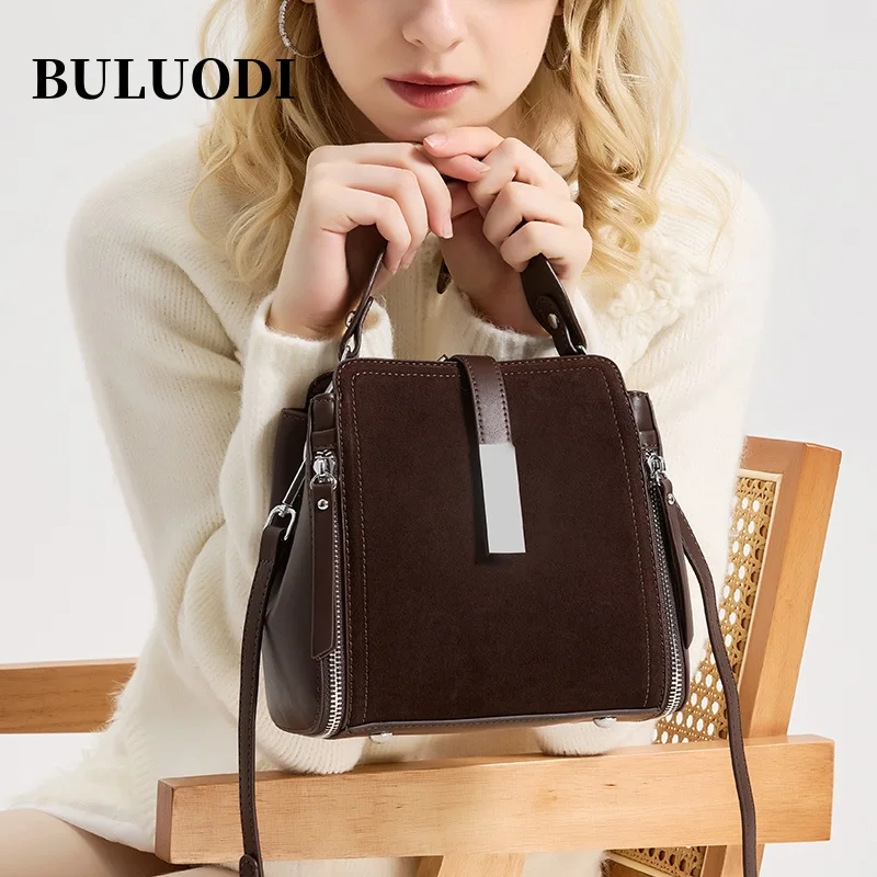 Fashionable suede women handbag trendy autumn winter coffee color high-quality genuine leather paired with coat casual shopping