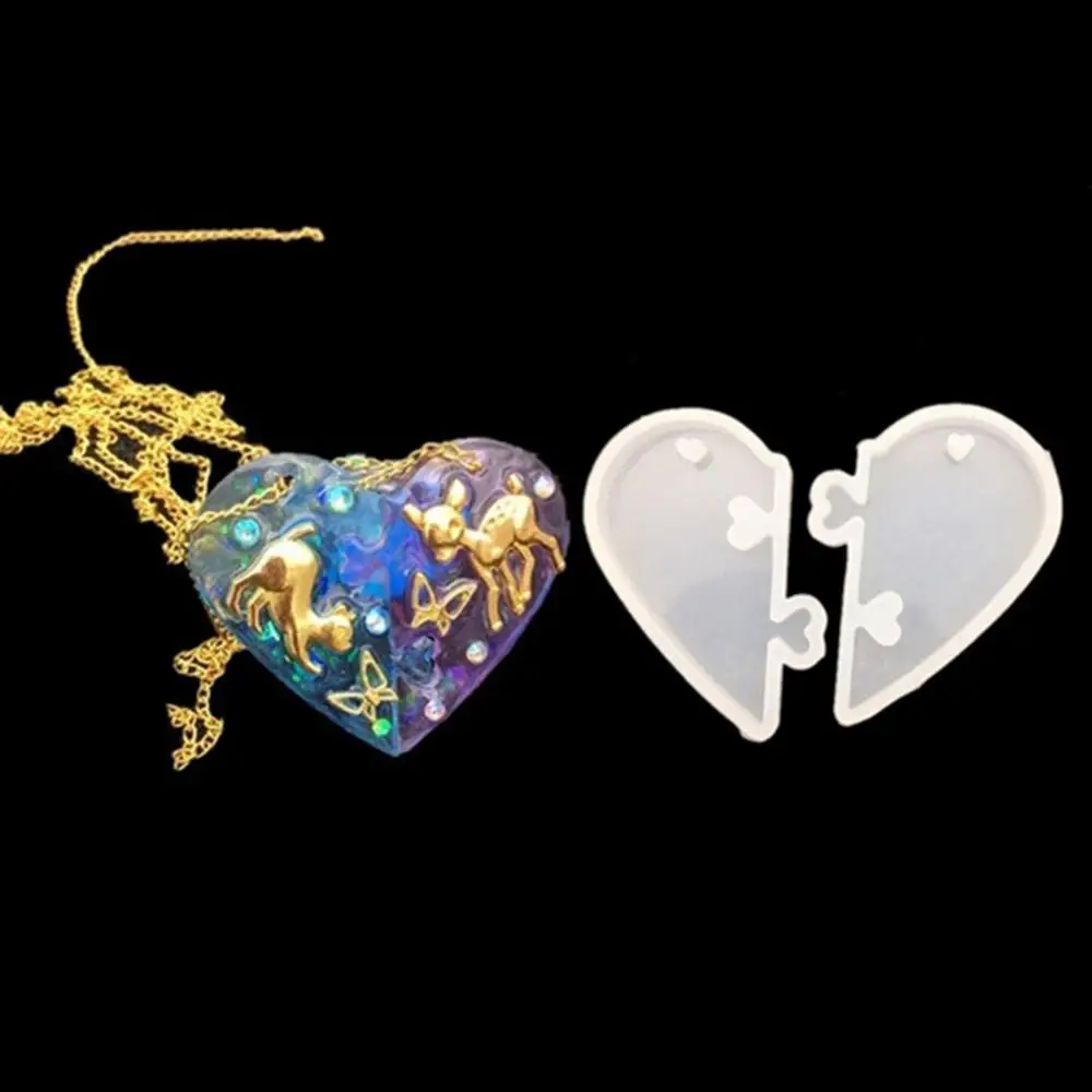 2Pcs/Set Love Heart Shape Silicone Mold Resin Jewelry Making DIY Pendant Craft
