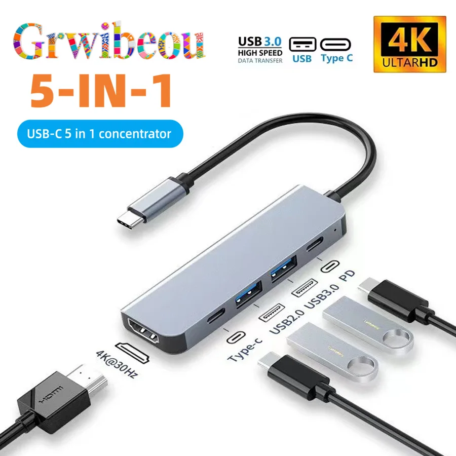 NEW USB C HUB 5-IN-1 or 7-IN-1 Type C To 4K HDMI- Compatible Adapter PD Fast Charge for Phone PC MacBook Notebook Laptop