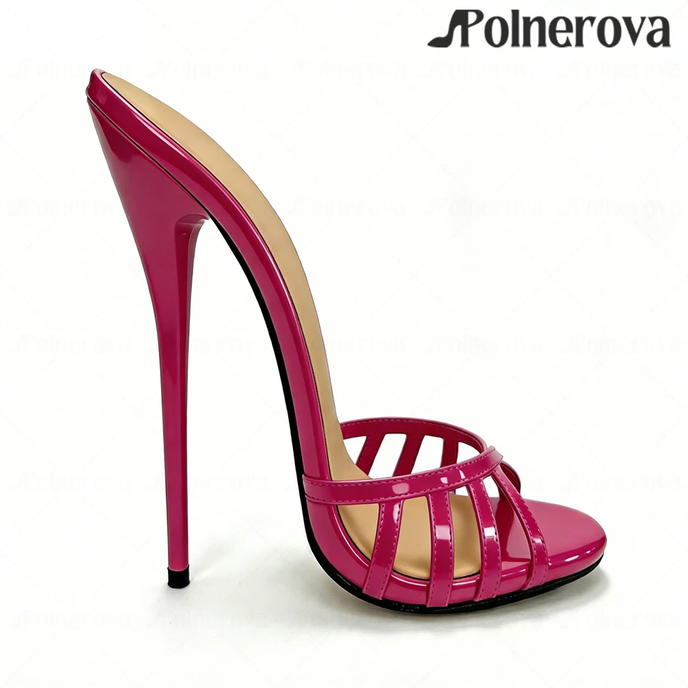 16cm Cage Mules Peep Toe Stiletto Slippers Ultimate Lacquered Heel Summer Shoes Customizable Multicolor Handmade Women Slippers