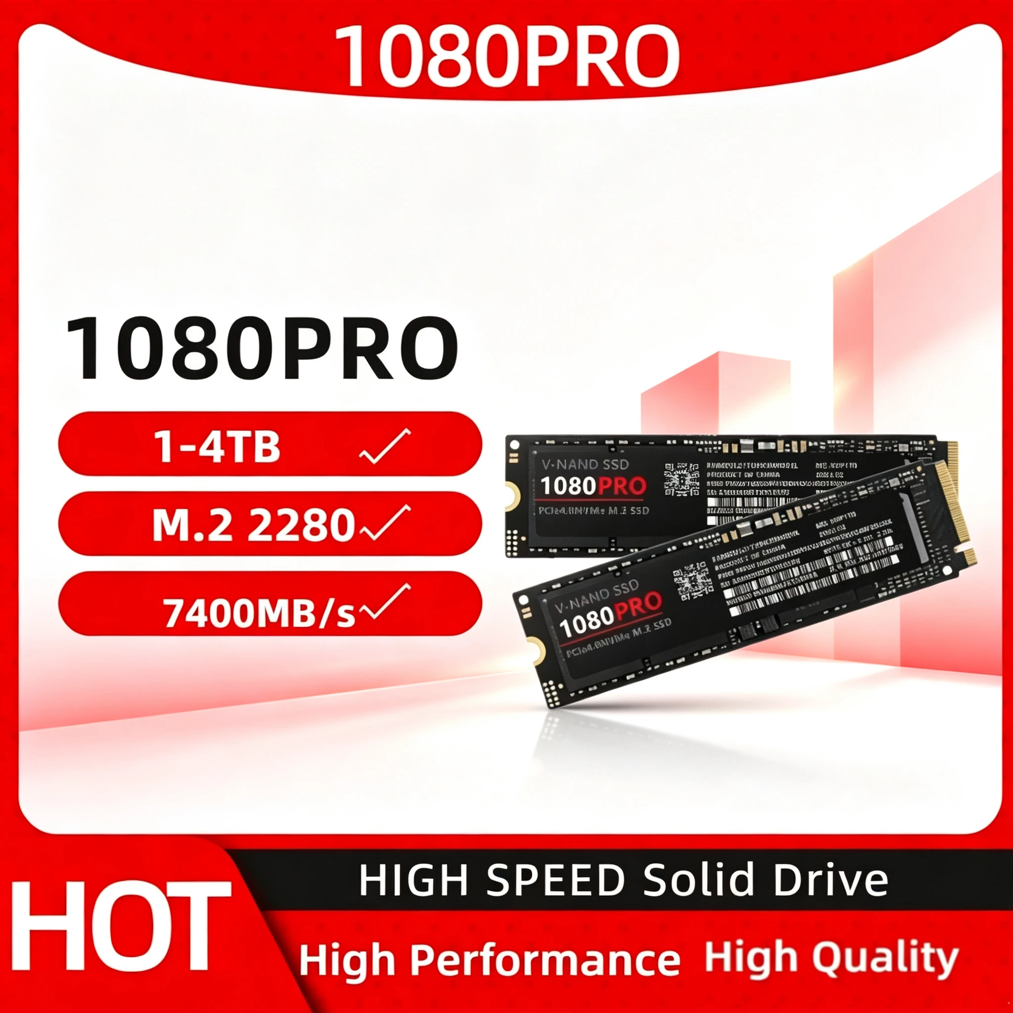 2026 NEW 1080Pro 512GB2TB NVMe PCIe 4.0 M.2 2280 SSD 7400MB/s Read Upgrade Solid Drive For Gaming PCs And Workstations