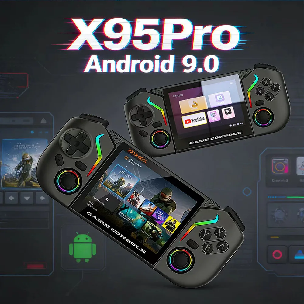 X95pro Open-source Handheld Gaming Console, Android 9.0 System, 3.5-inch Ips Screen, Retro Joystick Arcade Style Portable Game