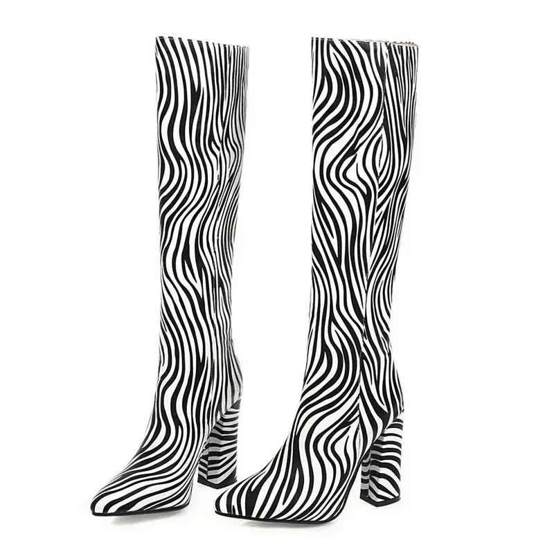 Fashion animal print long tube riding boots women's autumn and winter new knee-high tube thick high heel elastic stovepipe boots