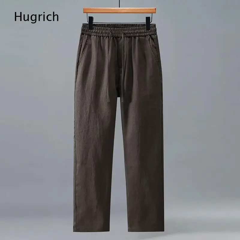 Elastic Drawstring Waist Straight Linen Ankle Pants Summer Beach Vacation Mens Casual Trousers
