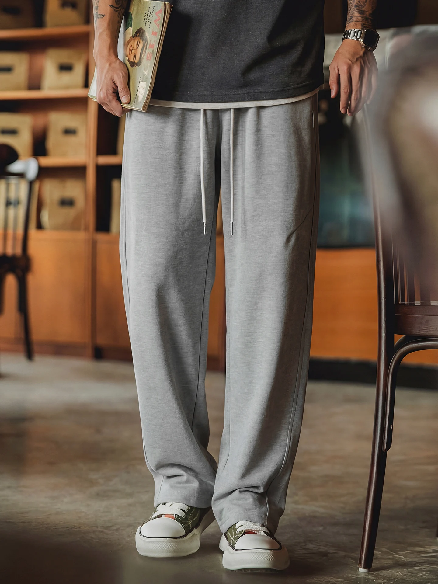 American Style Casual Pants Men's Spring Summer Thin Knitted High Elastic Loose Commuting Long Trousers Straight Tube