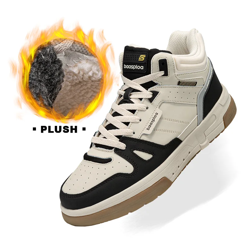 BAASPLOA Men Winter Cotton Shoes Plush Warm High Top Sneakers Non Slip Outdoor Walking Casual Comfort Shoes