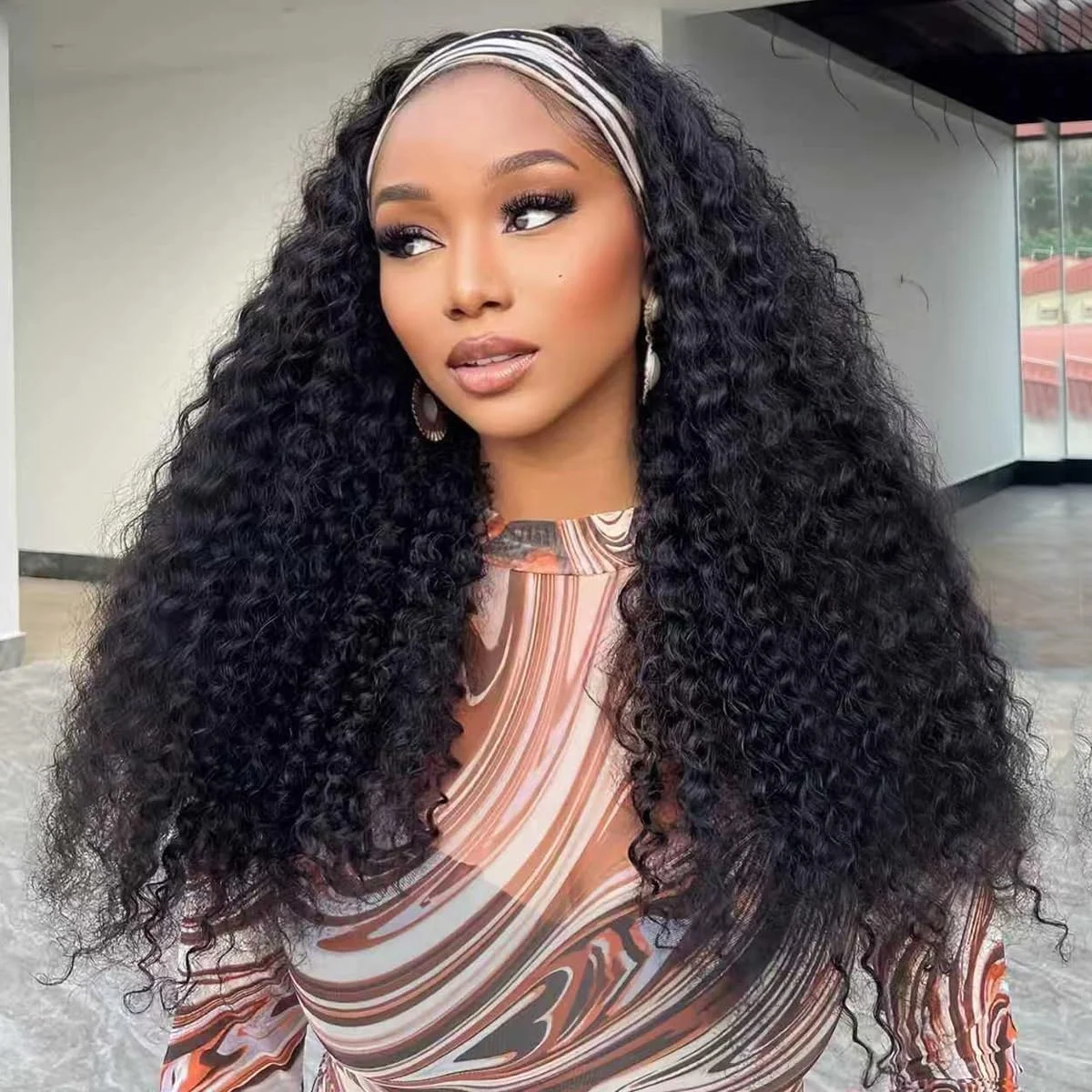 Wear go Wigs Kinky Curly Headband Wigs Human Hair 250%D Glueless Virgin Hair Wigs Jerry Curly Human Hair Wigs