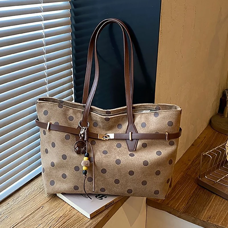 Ladies' Handbag 2026 Fashion Wave Point Shoulder Bag New Commuting Large Capacity Crossbody Bags Vintage Suede Tote Bags