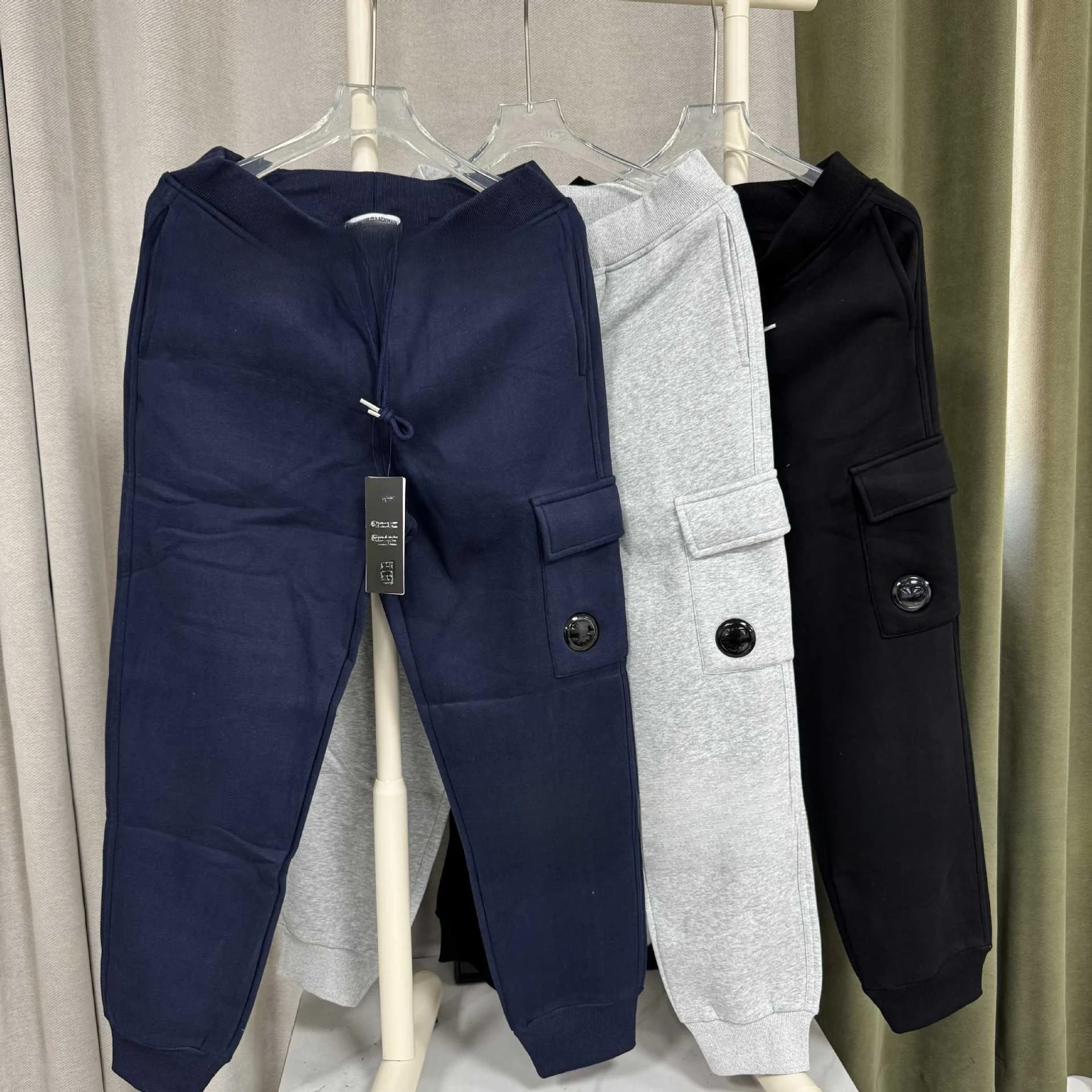 Fleece sweatpants men's tied feet lenses pure cotton winter warm tooling pockets men ins trousers foreign trade
