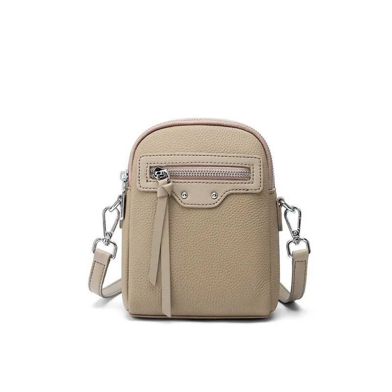 Top Grain Leather Phone Crossbody Bag Women Mini Vertical Shoulder Purse Lightweight Multi Pocket Small Handbag