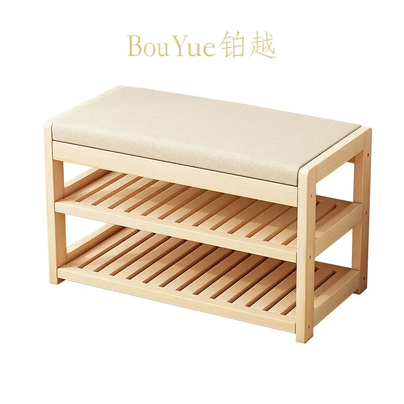 2 in 1 Shoe Changing Stool with Coat Rack Solid Wood Entryway Bench Multi Layer Storage Organizer for Hallway Living Room