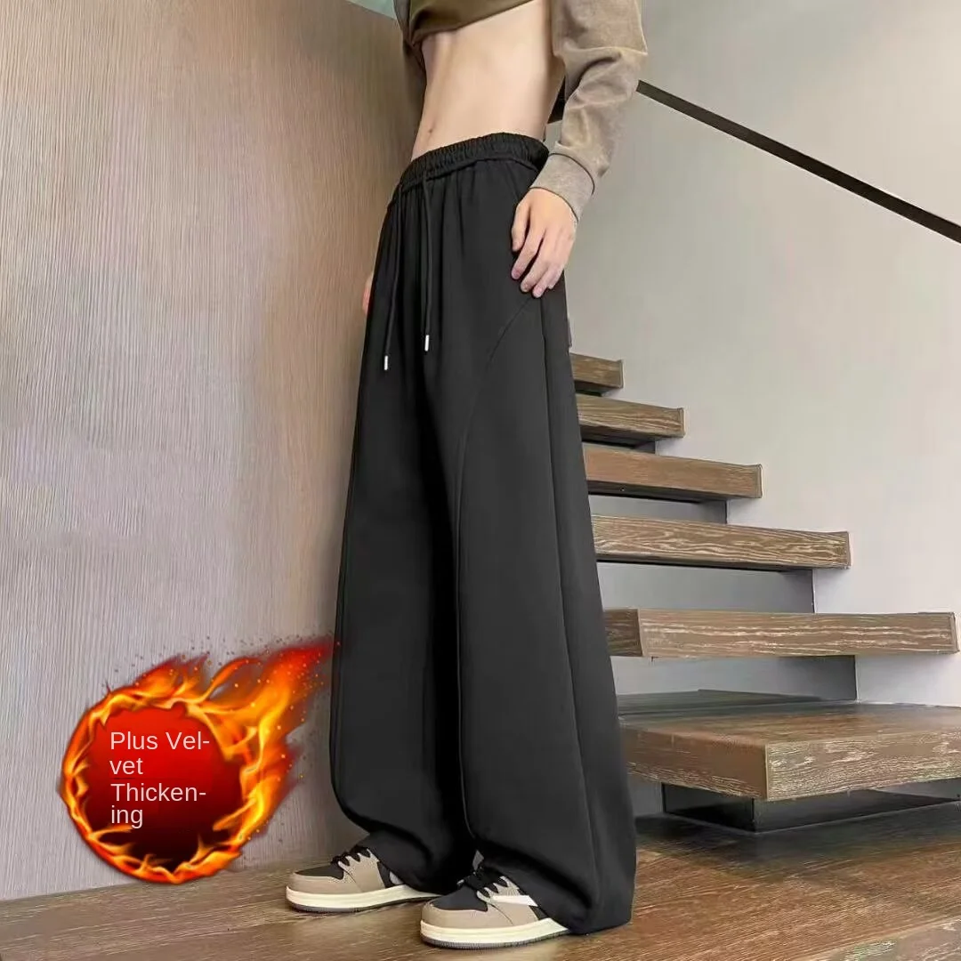 American heavyweight sweatpants for men in autumn, loose straight leg and wide leg pants, trendy brand, cool and casual curved k