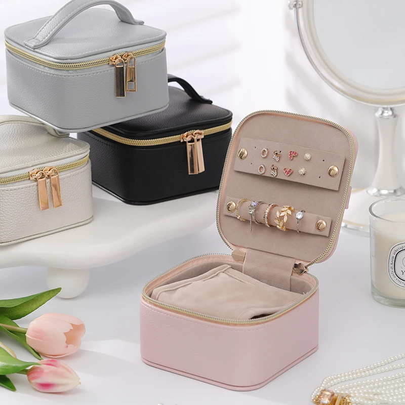 New High-end Exquisite Fashionable Portable Large Capacity Travel Earrings Necklace Jewelry Gift Storage Box Simple Gifts Women