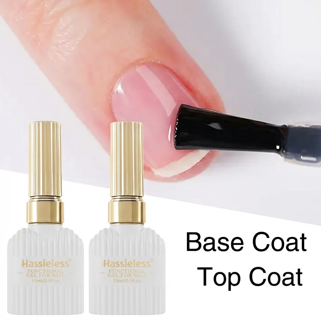 Hassleless  15ml No-Wipe Gel Nail Polish  (Base Coat  Top Coat) / LED Gel Removable Nail Polish