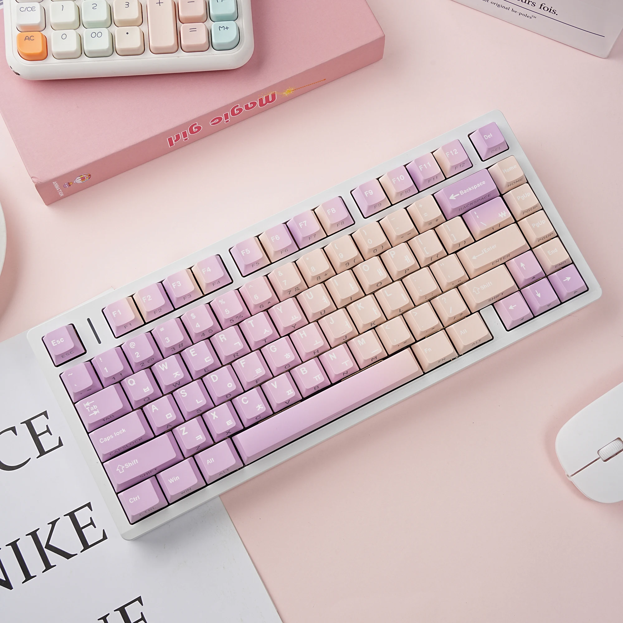 JCM Keycap Dye-Sub Double Print PBT Side Light Cherry Profile German/Korean/Spanish/French/Japanese For Mechanical Keyboard Pink