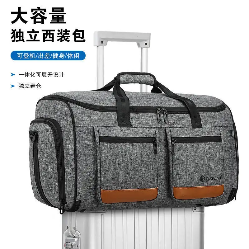 Foldable Suit Bag for Men Waterproof Travel Organizer with Shoe Compartment Garment Hanger Large Carry-On Bag for Business Trip