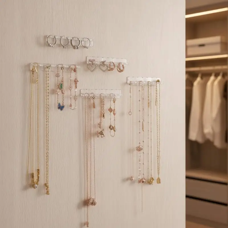 6/12Pcs Necklace Ring Storage Rack Behind Mirror Cabinet Door Anti Tangle Jewelry Display Rack Suitable For Men And Women